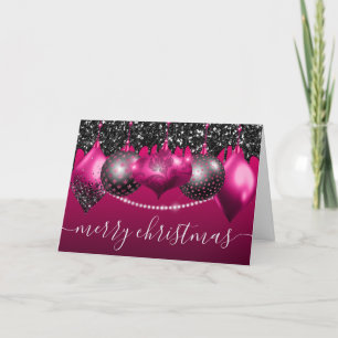 Cartes Pour Fêtes Annuelles Boules de Noël rose vif et noir Ornements
