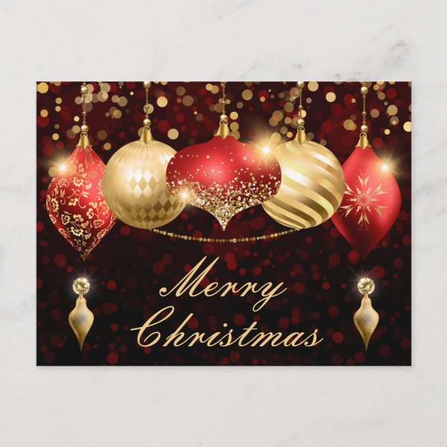 Cartes Pour Fêtes Annuelles Boules de Noël Rouge et Or (Devant)