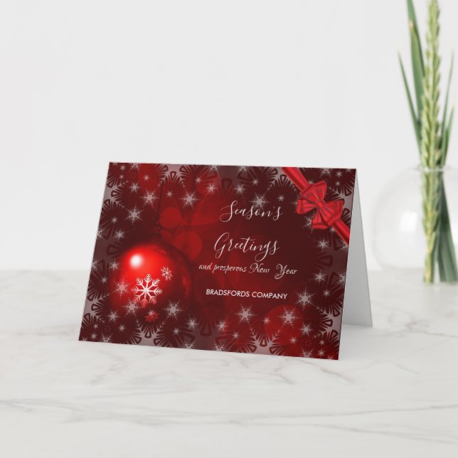 Cartes Pour Fêtes Annuelles Boules de Noël rouges, Bow rouge, Salutation d'ent (Devant)