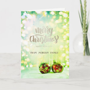 Cartes Pour Fêtes Annuelles Boules de Noël rouges élégantes Bokeh vert