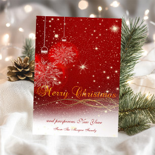 Cartes Pour Fêtes Annuelles Boules de Noël Rouges Élégantes, Entreprise