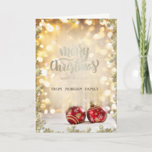 Cartes Pour Fêtes Annuelles Boules de Noël rouges élégantes, étoiles Bokeh