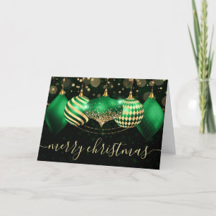 Cartes Pour Fêtes Annuelles Boules de Noël Vertes et Dorées Ornements