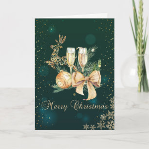 Cartes Pour Fêtes Annuelles Boules de Noël vertes et dorées,Verre à vin,Flocon