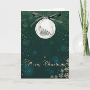 Cartes Pour Fêtes Annuelles Boules de Noël vertes, sapins, flocons de neige