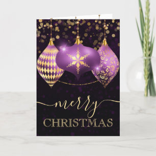 Cartes Pour Fêtes Annuelles Boules de Noël Violet et Or