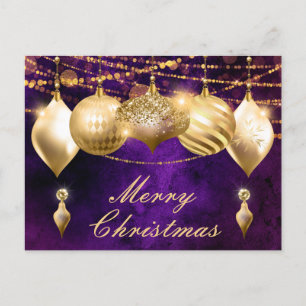 Cartes Pour Fêtes Annuelles Boules de Noël Violet et Or