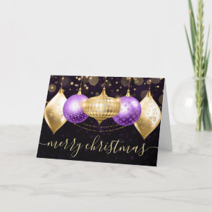 Cartes Pour Fêtes Annuelles Boules de Noël Violet et Or Ornements
