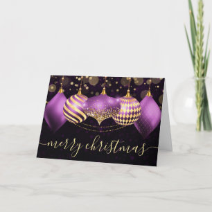 Cartes Pour Fêtes Annuelles Boules de Noël Violet et Or Ornements Fêtes