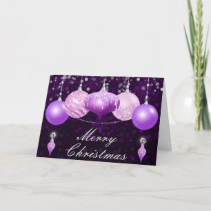 Cartes Pour Fêtes Annuelles Boules de Noël Violet, Rose et Argent