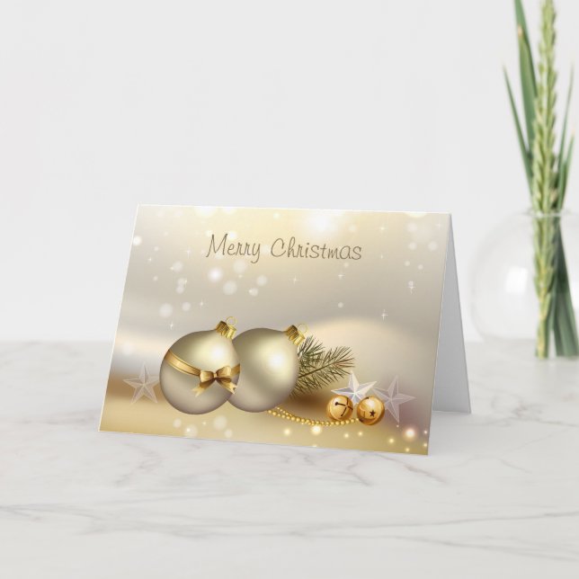 Cartes Pour Fêtes Annuelles Boules d'or, cloches et étoiles (Devant)