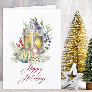 Cartes Pour Fêtes Annuelles Boules et Lanterne de Noël à l'aquarelle