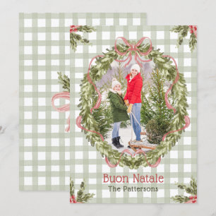 Cartes Pour Fêtes Annuelles Bouon Natale Aquarelle Florale Bow Photo famille