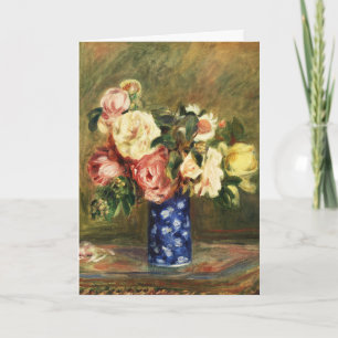 Cartes Pour Fêtes Annuelles Bouquet de roses roses vintage Renoir Vase bleu Ar
