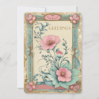 Cartes Pour Fêtes Annuelles Bouquet Floral de Fleurs Élégant Vintage Intempore
