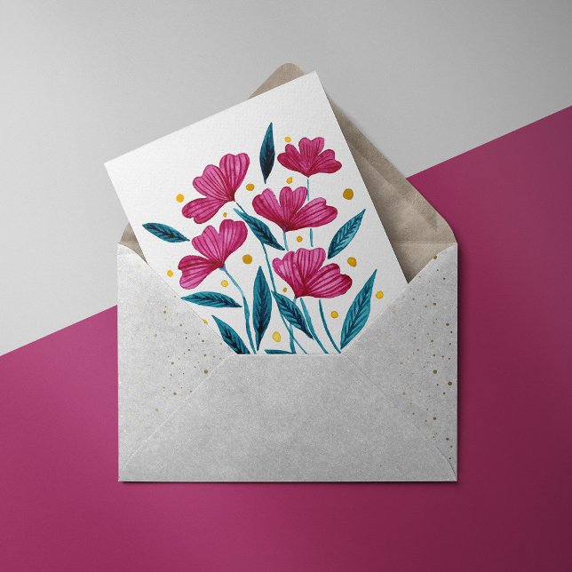 Cartes Pour Fêtes Annuelles Bouquet floral mignon - magenta et turquoise (Créateur téléchargé)