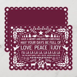 Cartes Pour Fêtes Annuelles Bourgogne Amour Paix Joie papel picado Noël