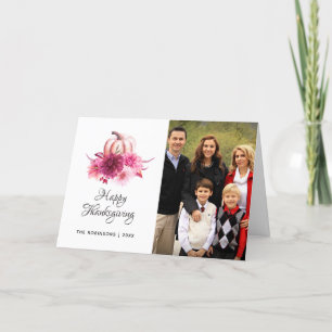 Cartes Pour Fêtes Annuelles Bourgogne et floral rose Thanksgiving Photo