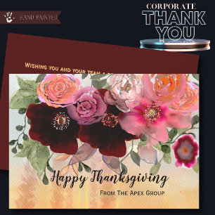 Cartes Pour Fêtes Annuelles Bourgogne et Or Floral Corporate Thanksgiving