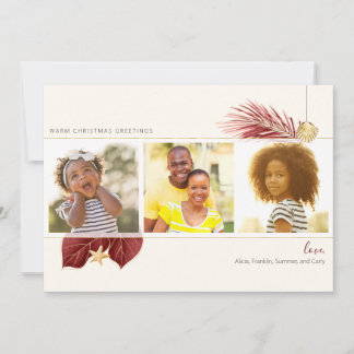 Cartes Pour Fêtes Annuelles Bourgogne & Plage d'or Vert tropical 3-Photo