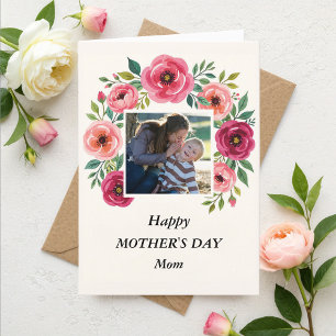 Cartes Pour Fêtes Annuelles Bourgogne Rose Sauge Verte Floral Fête des Mères