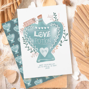 Cartes Pour Fêtes Annuelles Bouteille d'amour floral bleu Valentine jour