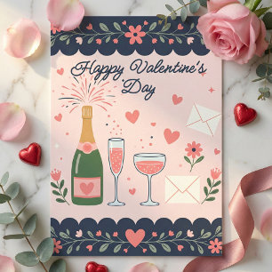 Cartes Pour Fêtes Annuelles Bouteille de Champagne qui saute et coeurs Saint-V