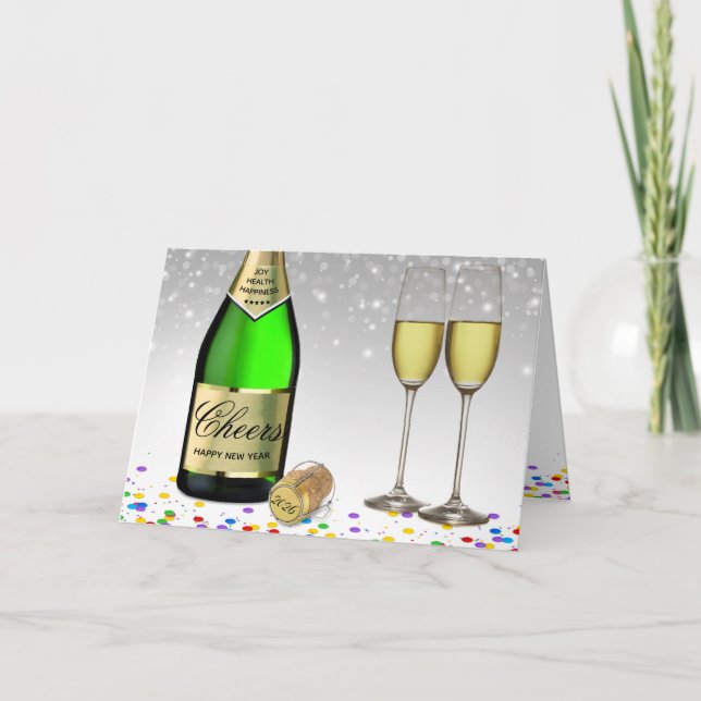 Cartes Pour Fêtes Annuelles Bouteille de vin pétillante Bonne année 2025 (Devant)