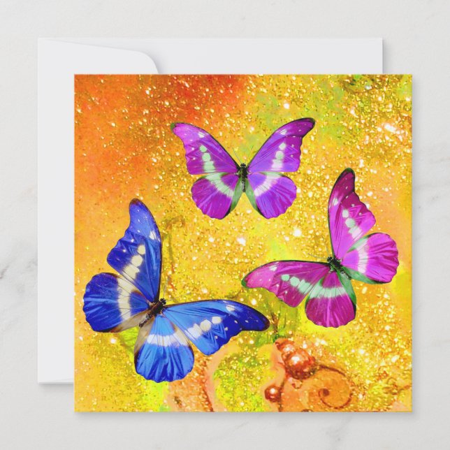 CARTES POUR FÊTES ANNUELLES BOUTEILLES ROSES BLEU PURPLE EN PARKLES D'OR (Devant)