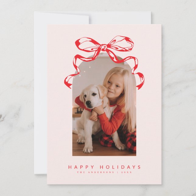 Cartes Pour Fêtes Annuelles Bouton à ruban tendance photo voûtée Vacances/Noël (Devant)