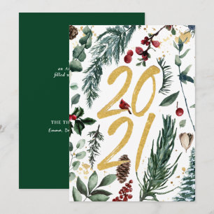 Cartes Pour Fêtes Annuelles Bouton de pin de 2021 Magnolia Berry rouge
