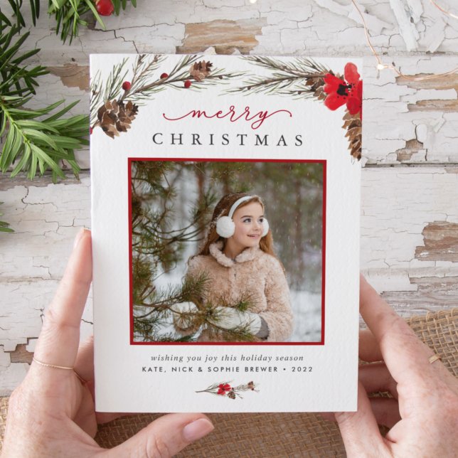 Cartes Pour Fêtes Annuelles Bouton rustique | Photo de Noël (Créateur téléchargé)