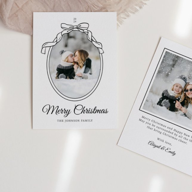 Cartes Pour Fêtes Annuelles Bow Coquette Oval Photo Cadre Noël (Créateur téléchargé)