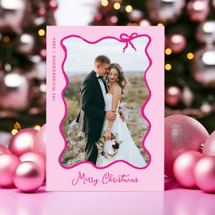 Cartes Pour Fêtes Annuelles Bow de Noël   Cadre photo rose ondulé