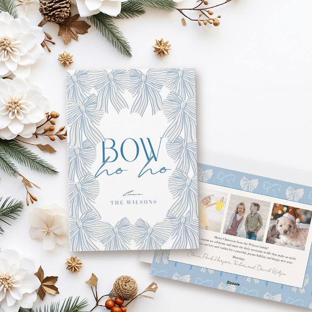 Cartes Pour Fêtes Annuelles Bow Ho Blue Bows 3 Photo Noël (Créateur téléchargé)