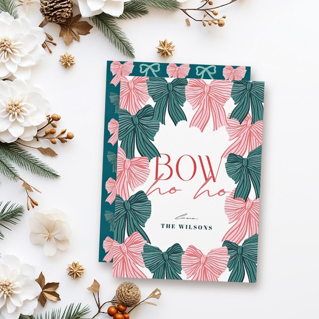 Cartes Pour Fêtes Annuelles Bow Ho Ho Red & Green Bows Noël (Créateur téléchargé)
