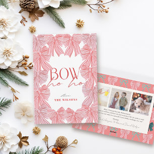Cartes Pour Fêtes Annuelles Bow Ho Ho Red & Pink Bows 3 Photo Noël