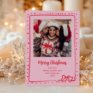 Cartes Pour Fêtes Annuelles Bow lunaire   Photo Joyeux Noël rose et rouge