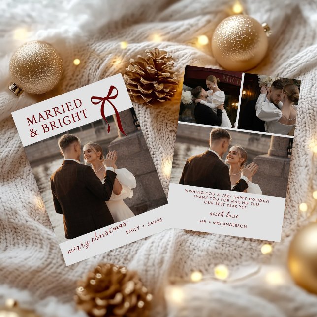 Cartes Pour Fêtes Annuelles Bow Married and Bright Christmas Holiday Card (Créateur téléchargé)