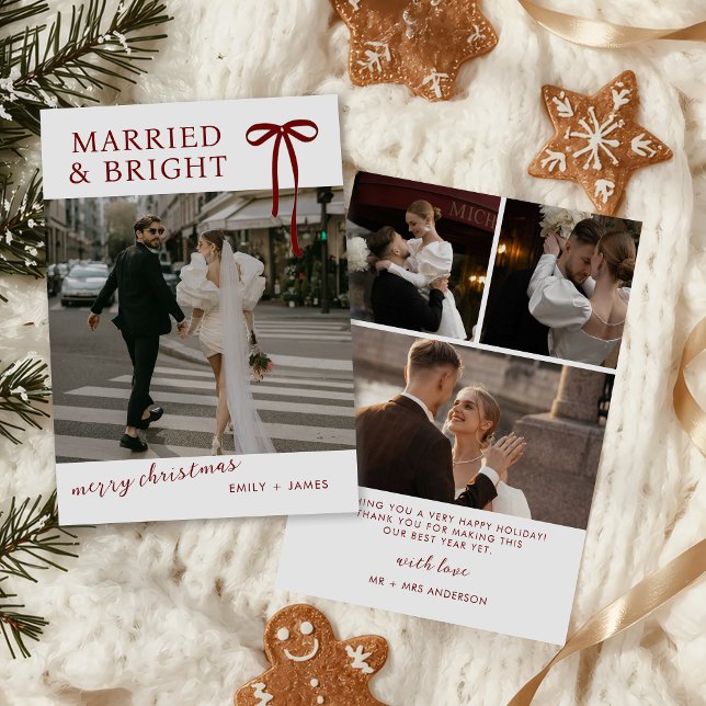 Cartes Pour Fêtes Annuelles Bow Married and Bright Christmas Holiday Card (Créateur téléchargé)