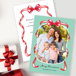 Cartes Pour Fêtes Annuelles Bow moderne Whimsical Curved Photo Noël