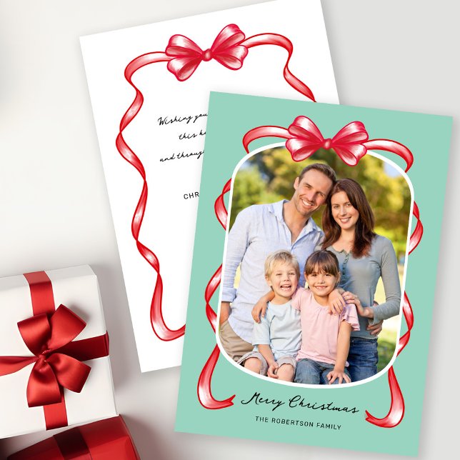 Cartes Pour Fêtes Annuelles Bow moderne Whimsical Curved Photo Noël (Créateur téléchargé)