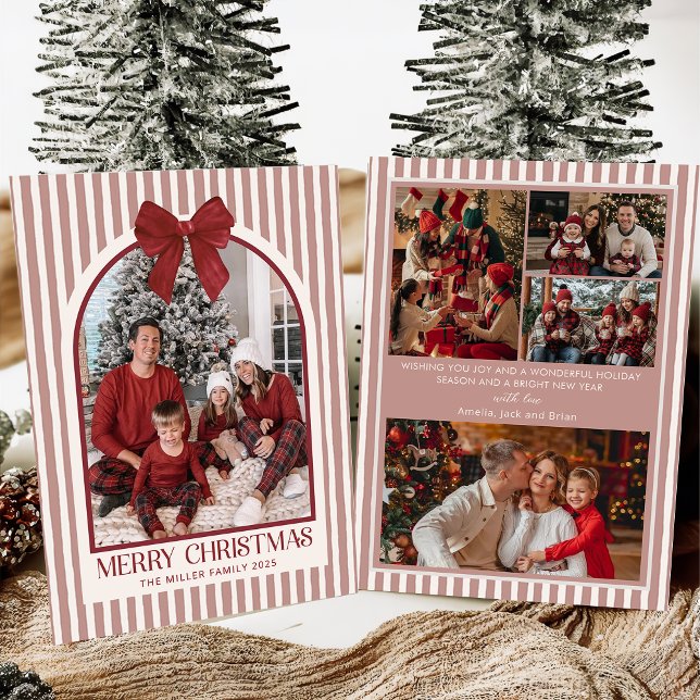 Cartes Pour Fêtes Annuelles Bow Stripe Family Photo Christmas Holiday Card (Créateur téléchargé)