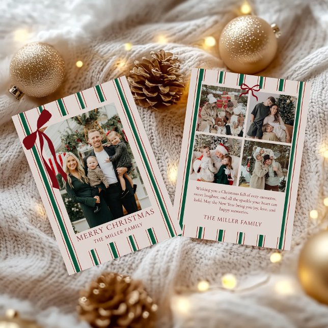 Cartes Pour Fêtes Annuelles Bow Stripe Family Photo Christmas Holiday Card (Créateur téléchargé)