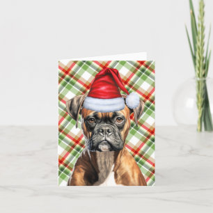 Cartes Pour Fêtes Annuelles Boxe Chien de Noël et Rouge Vert Plaid Noël