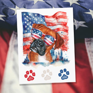 Cartes Pour Fêtes Annuelles Boxer Rouge Blanc et Bleu Américain 4 juillet