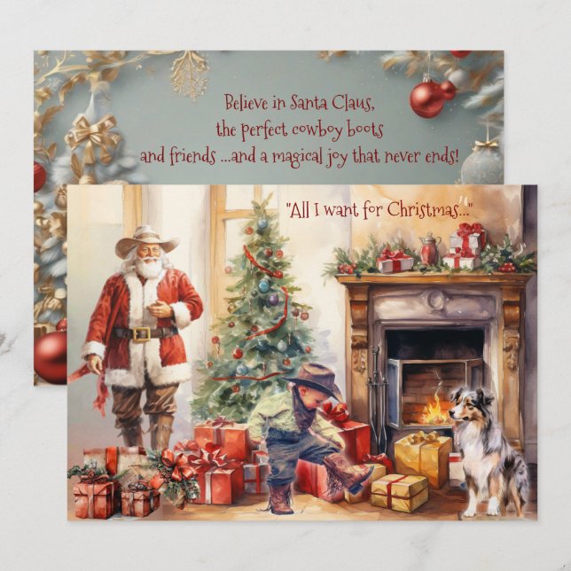 Cartes Pour Fêtes Annuelles Boy Cowboy Boots for Christmas Christmas Card (Devant / Derrière)