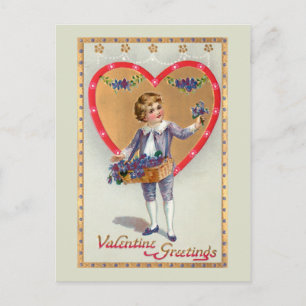 Cartes Pour Fêtes Annuelles Boy victorien avec Valentine Heart et Lilacs