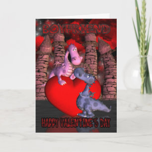 Cartes Pour Fêtes Annuelles boyfrit, deux cute dragons, une sur a heart one lo