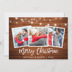 Cartes Pour Fêtes Annuelles Bracelet Script éclaire Bois rustique Noël 3 Photo